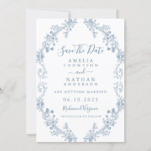 Reserve A Data Casamento Floral Vintage Azul Salve A Data