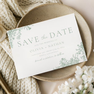 Reserve A Data Casamento Floral Vintage Clássico Sage 