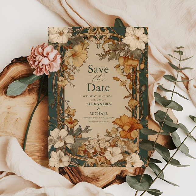 Reserve A Data Casamento Floral Vintage Elegante (Criador carregado)