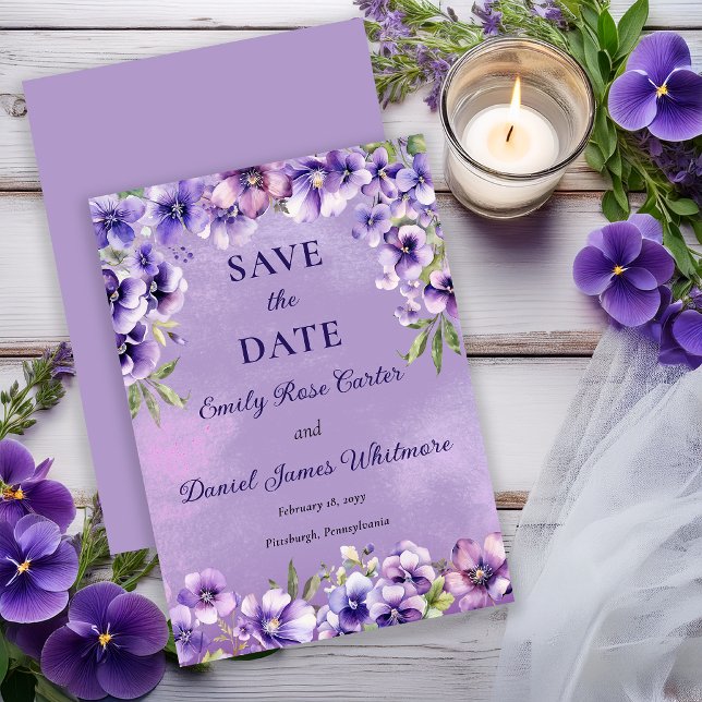 Reserve A Data Casamento Floral Violeta Elegante (Elegant Violet Floral Wedding Save the Date)