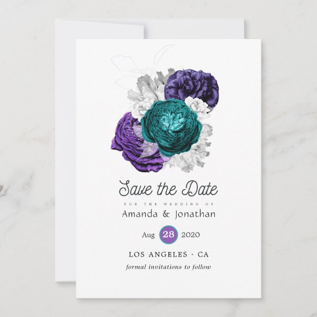Reserve A Data Casamento Floral Violeta Rústico e Turquesa (Frente)