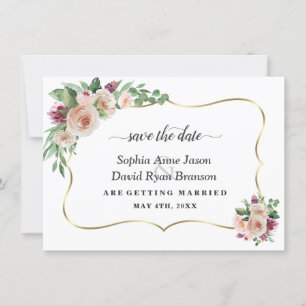 Reserve A Data Casamento Flores Champanhe Blush Caligrafia Charme
