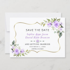 Reserve A Data Casamento Flores de Lavanda Moldura Dourada