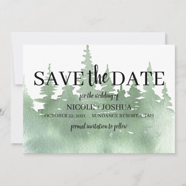 Reserve A Data Casamento Floresta Aquarela Rústica Save the Date (Frente)