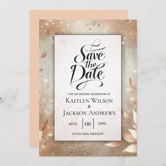 Reserve A Data Casamento Florestal Encantado de ouro Rosewood (Frente/Verso)