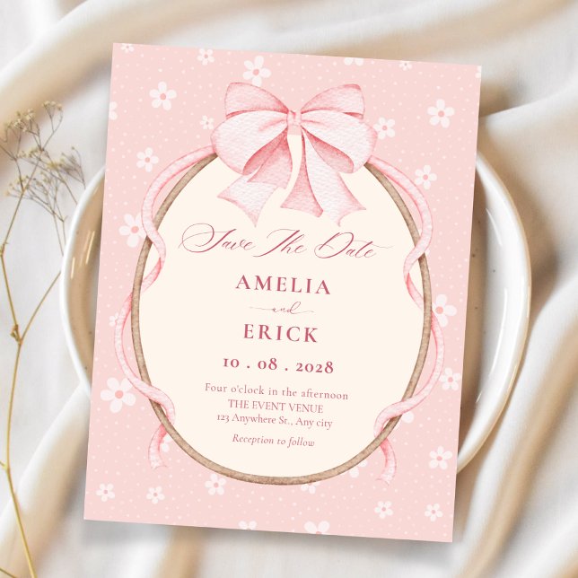 Reserve A Data Casamento fofo rosa (Criador carregado)