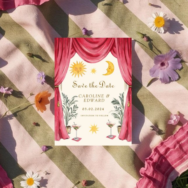 Reserve A Data Casamento Folk Celestial Pintado à Mão Salvo (Criador carregado)