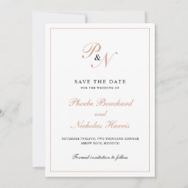 Reserve A Data Casamento Formal com Monograma em Dourado Rosa Ele