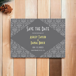 Reserve A Data Casamento Formal da Cinza Ornamentado Chic Damask
