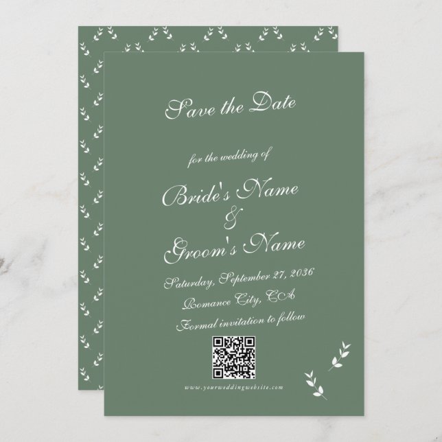 Reserve A Data Casamento Formal De Azeitona Verde De Elegante (Frente/Verso)