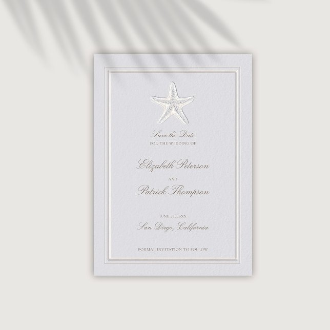 Reserve A Data Casamento Formal De Faux Embossed Starfish (coastal wedding save the date card modern classic formal traditional frame faux embossed starfish)