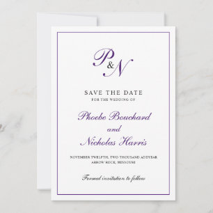 Reserve A Data Casamento Formal De Púrpura De Monograma Elegante