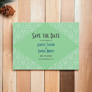 Reserve A Data Casamento Formal de Script de Damasco Verde Clássi