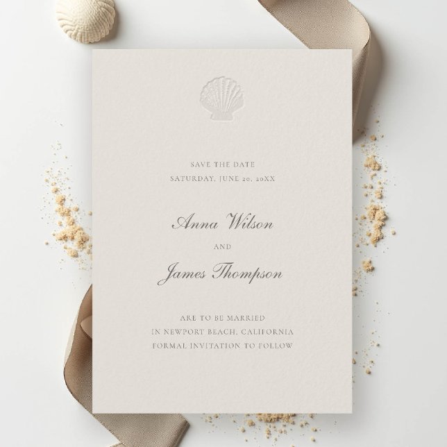 Reserve A Data Casamento Formal Ecru Clássico de Seashell Náutico (nautical wedding save the date modern classic formal traditional shell elegant ecru)
