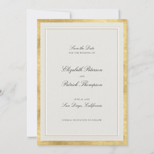 Reserve A Data Casamento Formal Moderno Clássico Elevado Dourado  (Frente)