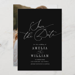 Reserve A Data casamento formal preto e branco elegante