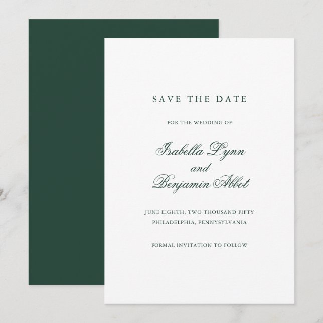Reserve A Data Casamento Formal Tradicional Floresta Verde Elegan (Frente/Verso)