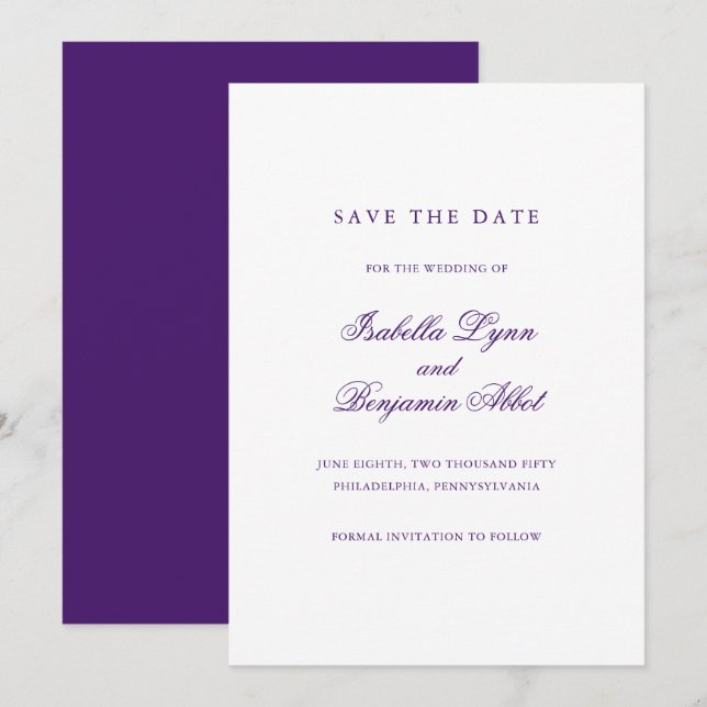 Reserve A Data Casamento Formal Tradicional Roxo Elegante (Frente/Verso)