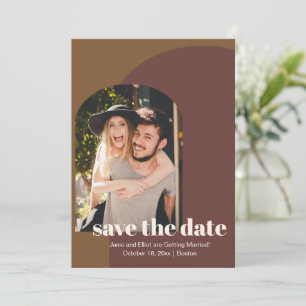 Reserve A Data Casamento Foto Arco Geométrico Marrom Retro 70