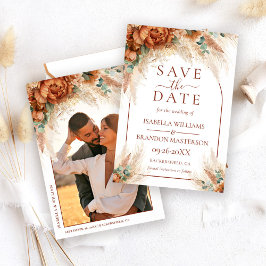 Reserve A Data Casamento Foto Boho Floral Caligrafia Elegante