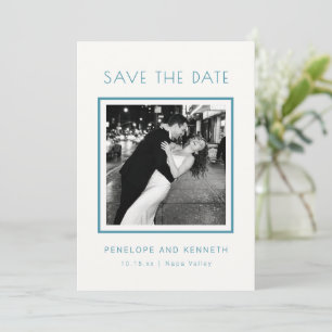 Reserve A Data Casamento Foto Borda Azul Teal Minimalista Moderna