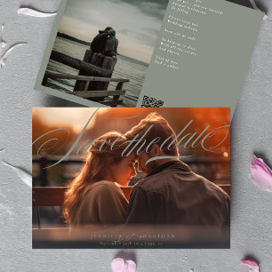 Reserve A Data Casamento Foto Código QR Clássico Elegante Cinza V