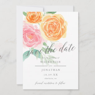 Reserve A Data Casamento Foto de Rosas Rosa e Laranja Elegantes