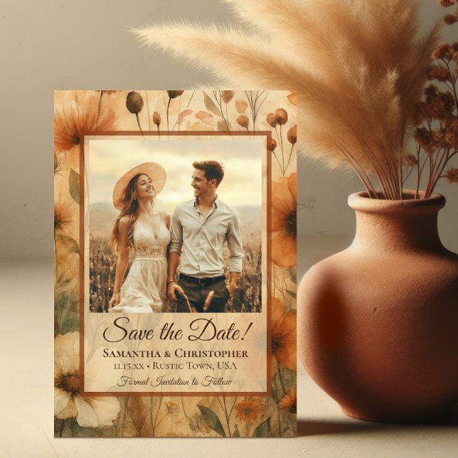 Reserve A Data Casamento Foto de Sienna Boho Aquarela Flores Silv (Criador carregado)