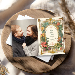 Reserve A Data Casamento Foto Floral Vintage Art Nouveau