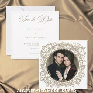 Reserve A Data Casamento Foto Jardim com Brasão em Ouro Elegante