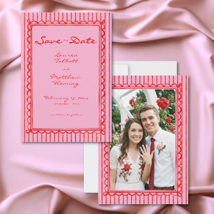 Reserve A Data Casamento Foto Listra Aquarela Rosa Vermelho Capri