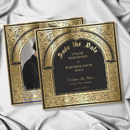 Reserve A Data Casamento Foto Medieval Preto Dourado Gótico