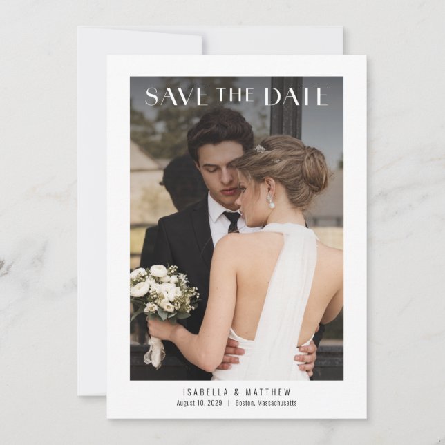 Reserve A Data Casamento Foto Minimalista Chic  (Frente)