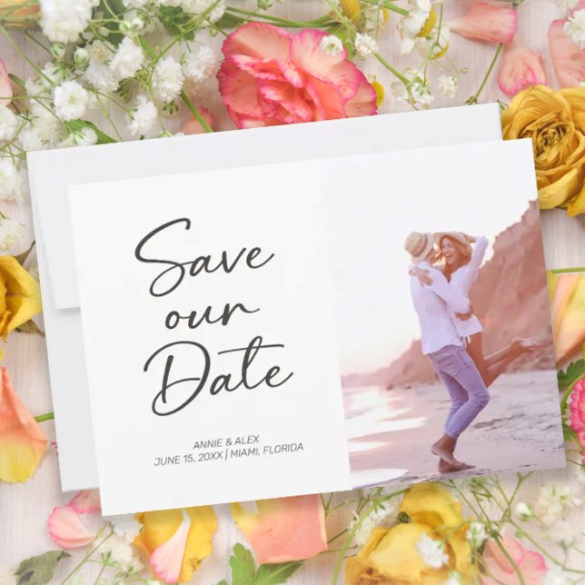 Reserve A Data Casamento Foto Moderno Pincel Script 2  (Criador carregado)