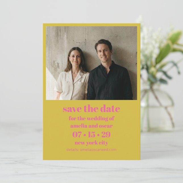 Reserve A Data Casamento Foto Ousada Rosa Chartreuse Amarelo Mode (Em pé/Frente)