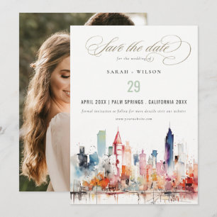 Reserve A Data Casamento Foto Paisagem Aquarela de Chicago Illino