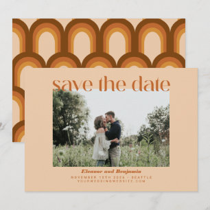 Reserve A Data Casamento Foto Retro Geométrico Terracota Bege Ano