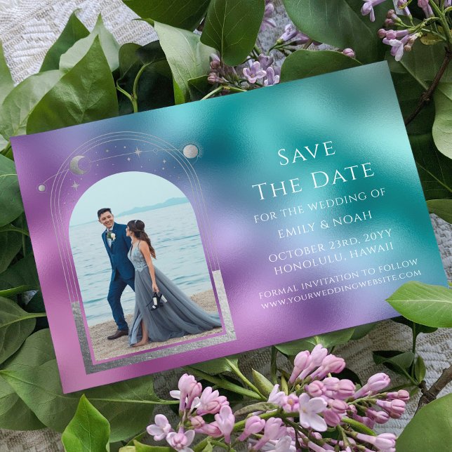 Reserve A Data Casamento Foto Roxo Prata Azul Celestial (Criador carregado)