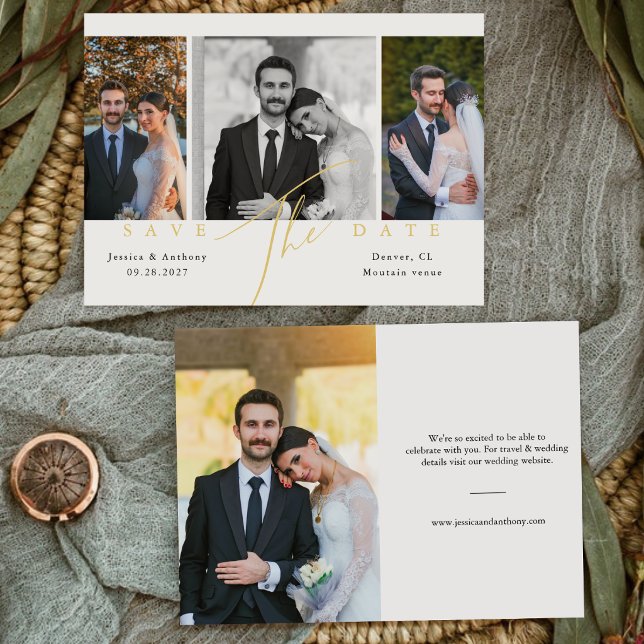 Reserve A Data Casamento Foto Script Dourado Caligrafia Moderna  (Criador carregado)