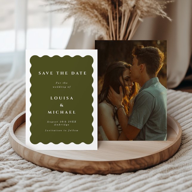 Reserve A Data Casamento Foto Verde Fronteira Ondulada Boho (Criador carregado)