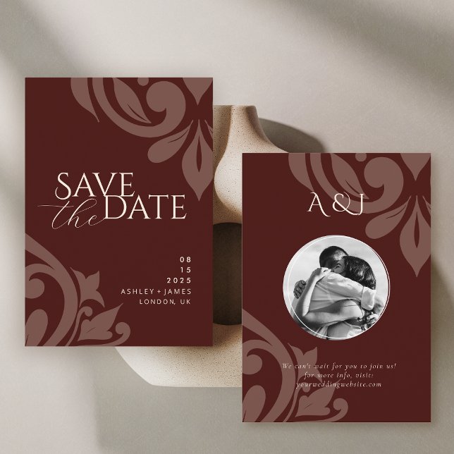 Reserve A Data Casamento Fotográfico Clássico Damask Elegante Ver (Criador carregado)