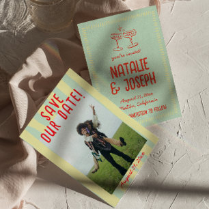 Reserve A Data Casamento Fotográfico Colorido Retro Desenho Mão D