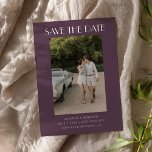 Reserve A Data Casamento Fotográfico com Púrpura Púrpura da Arte<br><div class="desc">Casamento Colorido com Deco de Arte Elegante Salva a Data em Gogplante Roxo com Foto</div>