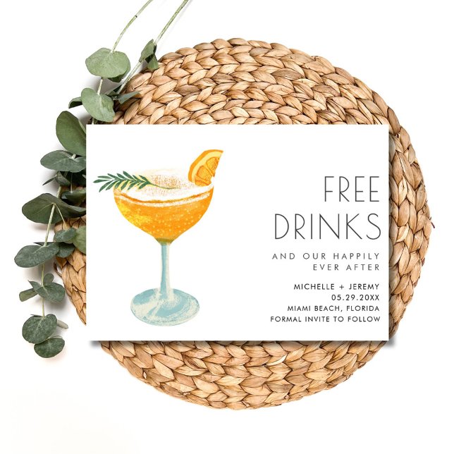 Reserve A Data Casamento Fotográfico de Bebidas Gratuitas Elegant (Elegant Funny Free Drinks Photo Wedding Save The Date)