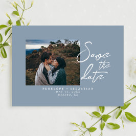 Reserve A Data Casamento Fotográfico de Boho com Caligrafia Azul 