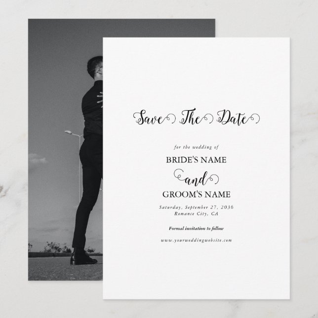Reserve A Data Casamento Fotográfico de Casal Moderno com Letra B (Frente/Verso)