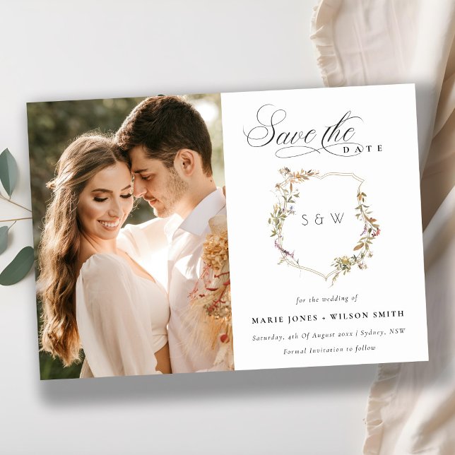 Reserve A Data Casamento Fotográfico de Crest de Flor Selvagem, R (Criador carregado)