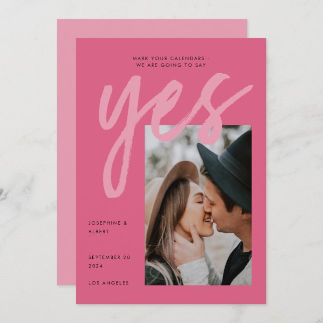 Reserve A Data Casamento Fotográfico de Rosa Rosa Rosa Grande e B (Frente/Verso)