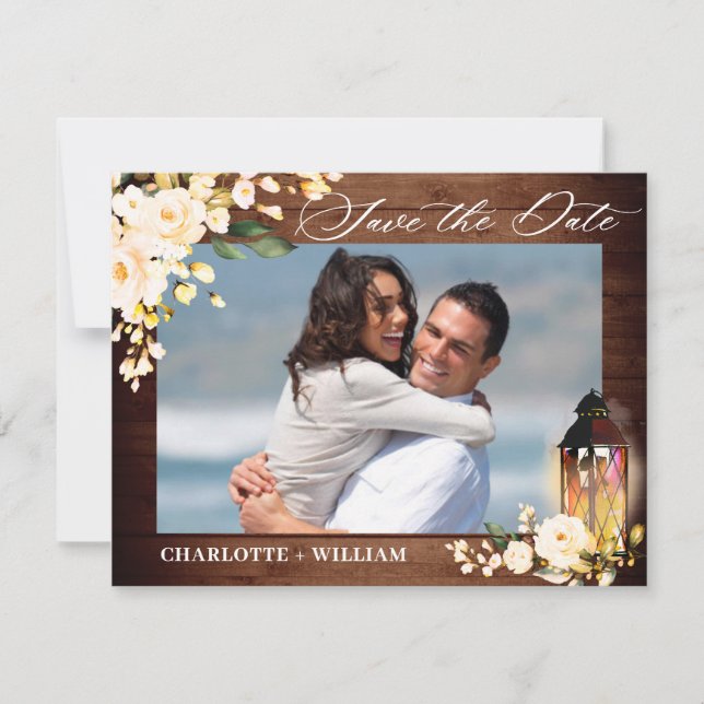 Reserve A Data Casamento Fotográfico de Rosas Rústicos de Madeira (Frente)