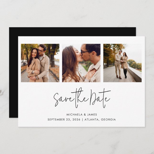 Reserve A Data Casamento Fotográfico de Script Branco Simples Mod (Frente/Verso)